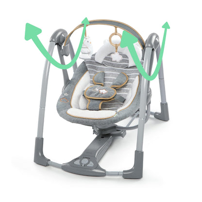 Ingenuity Hugs & Hoots zusammenklappbare & tragbare Babyschaukel, 5 Schaukelgeschwindigkeiten, 8 Melodien, 3 Naturgeräusche, Lautstärkeregulierung und Spielzeugbügel, ab der Geburt bis 9kg