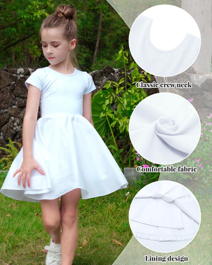 DGSHIRLDJO Mädchen Kurzarm Baumwolle Sommerkleid Einfarbig A-Linie Twirly Skater Kleid Kleider für Mädchen 3-12 Jahre Party Festliche Schule Prinzessin Hochzeit