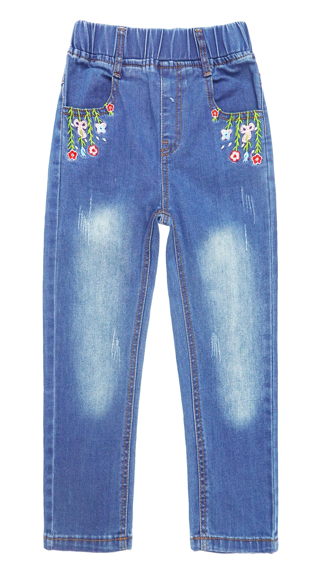 KIDSCOOL SPACE Girls Jeans Split Hem with RAL Edges Elastic Waist in High Elastic Wide Leg Denim Pants