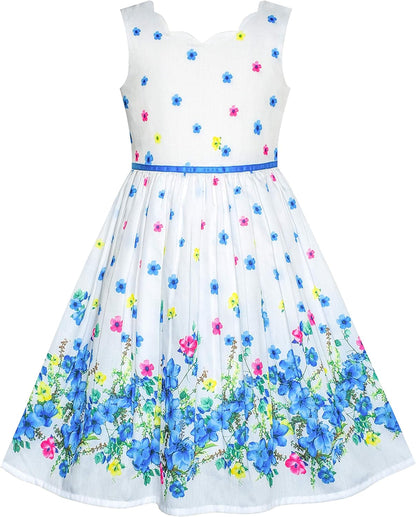 Sunny fashion girls' sleeveless polka dot dress rose garden green print size