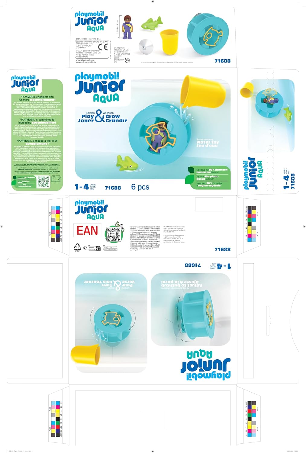 PLAYMOBIL JUNIOR | Aqua | Wasserwirbelrad mit Baby-Hai | Badewannenspielzeug aus biobasierten Kunststoffen | für Kinder ab 1 Jahr | 71688