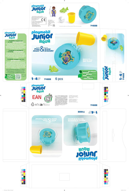 PLAYMOBIL JUNIOR | Aqua | Wasserwirbelrad mit Baby-Hai | Badewannenspielzeug aus biobasierten Kunststoffen | für Kinder ab 1 Jahr | 71688