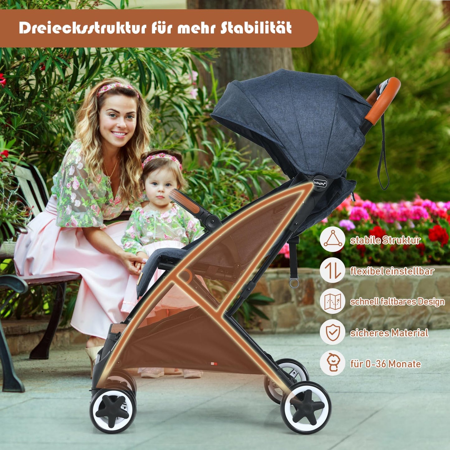 DREAMADE Children's Buggy Foldable with Reclining Function, Pram for Baby 0-3 Years, Foldable Buggy with 5-Point Safety Belt & Storage Basket & Brake (Grey)