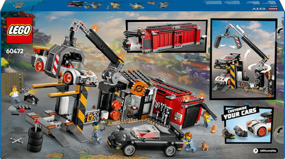 LEGO City Schrottplatz mit Autos - Spielzeug mit Schrottpresse und Kran, 2 Spielzeugautos, 4 Arbeiter Minifiguren & Bürogebäude - Geburtstagsgeschenke für Jungen und Mädchen ab 8 Jahren 60472
