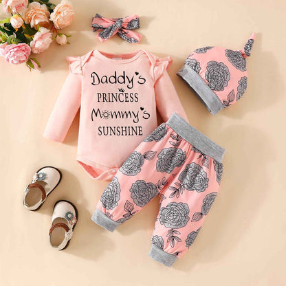 UUAISSO Neugeborenes Baby Mädchen Kleidung Papas Mädchen Langarm Tops Blumenhosen Sets Stirnband Säuglingsmädchen Herbst Outfits