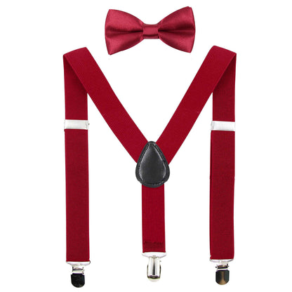 HANERDUN Unisex Boys Girls Bow Tie Braces with Three Clothes Clips on Waistband