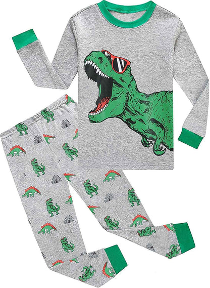 EULLA Children's Boys' Pyjamas Long Sleeve Cotton Winter Pyjama Set Fire Truck Dinosaur Digger Tractor Train Two-Piece Sleepwear 1-7 Years 92 98 104 110 116 122