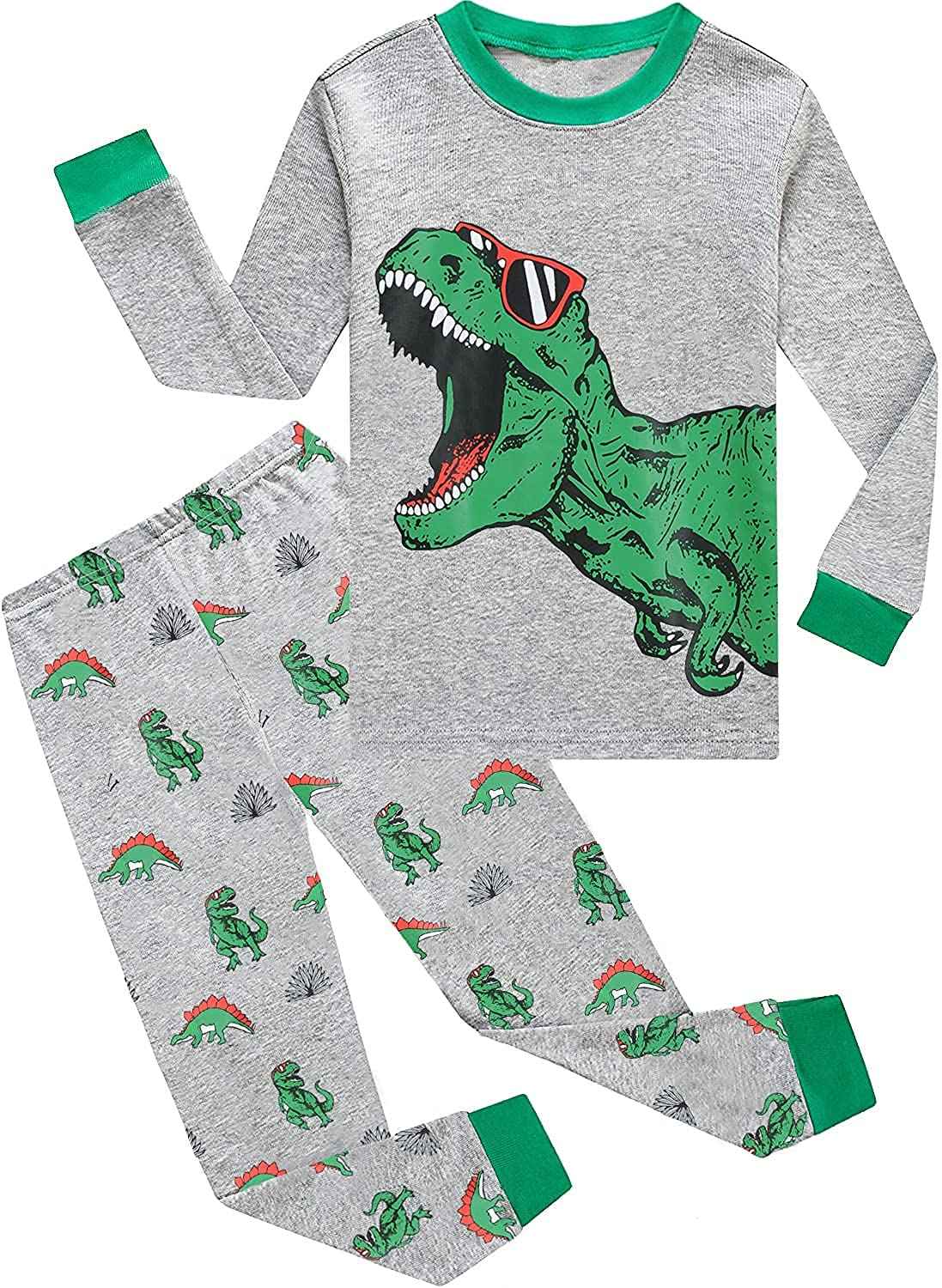 EULLA Children's Boys' Pyjamas Long Sleeve Cotton Winter Pyjama Set Fire Truck Dinosaur Digger Tractor Train Two-Piece Sleepwear 1-7 Years 92 98 104 110 116 122