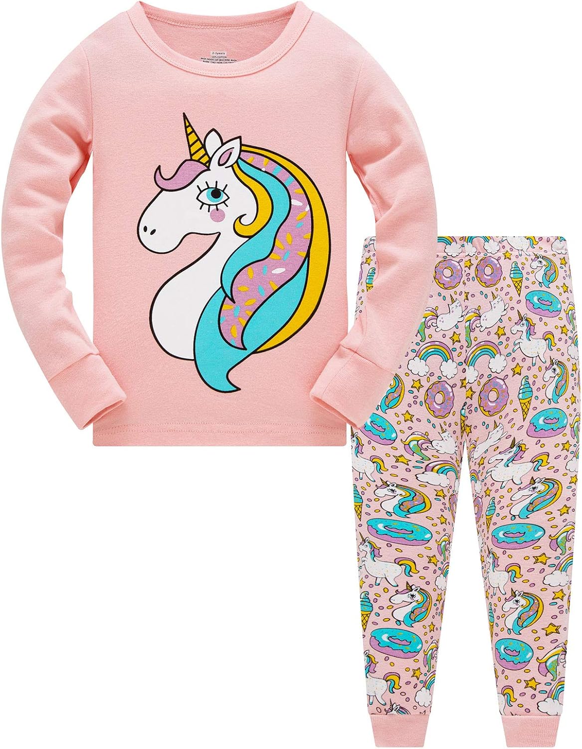 TEDD Girls' Pyjamas, Cotton, Cute, Unicorn, Long Sleeves, Two-Piece Pyjamas Set, Kids’ Sleepwear, Winter, Christmas, Sizes 1-12 Years