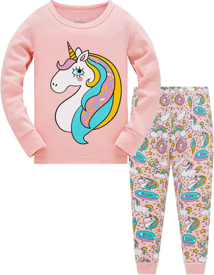 TEDD Girls' Pyjamas, Cotton, Cute, Unicorn, Long Sleeves, Two-Piece Pyjamas Set, Kids’ Sleepwear, Winter, Christmas, Sizes 1-12 Years