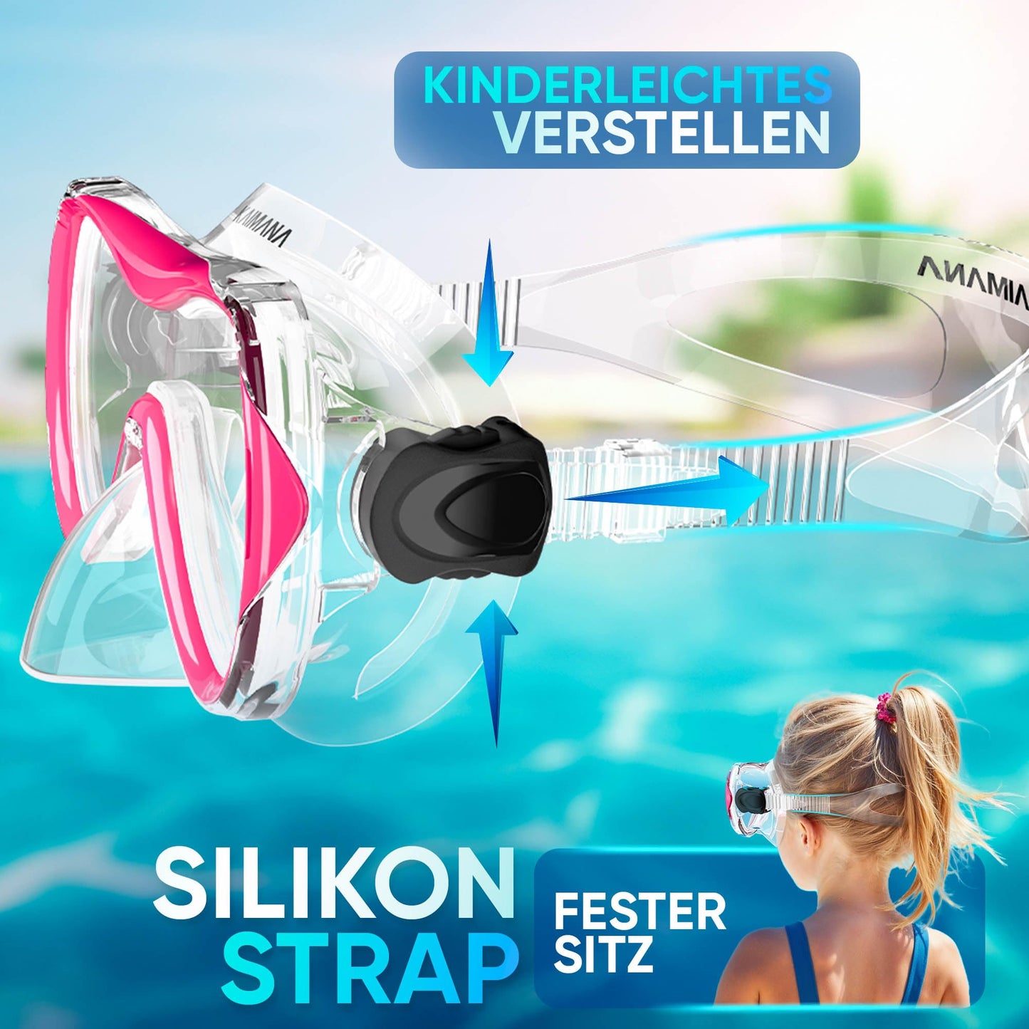 Das Neue KAIMANA® SeaExplorer Schnorchelset Kinder + Tragetasche, Taucherbrille mit Schnorchel, Taucherbrille Kinder, Alternative zur Schnorchelmaske Kinder, Taucherbrille mit Stoffband/Silikonband