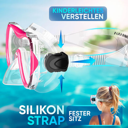Das Neue KAIMANA® SeaExplorer Schnorchelset Kinder + Tragetasche, Taucherbrille mit Schnorchel, Taucherbrille Kinder, Alternative zur Schnorchelmaske Kinder, Taucherbrille mit Stoffband/Silikonband