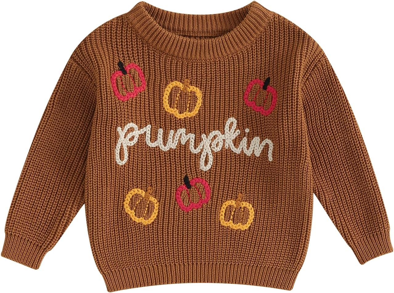 Yassiglia Baby Halloween Strickpullover Kleinkinder Kürbis/Geist Sweatshirt Langarm Rundhals Gestrickter Pullover Neugeborenes Baby My First Halloween Outfit