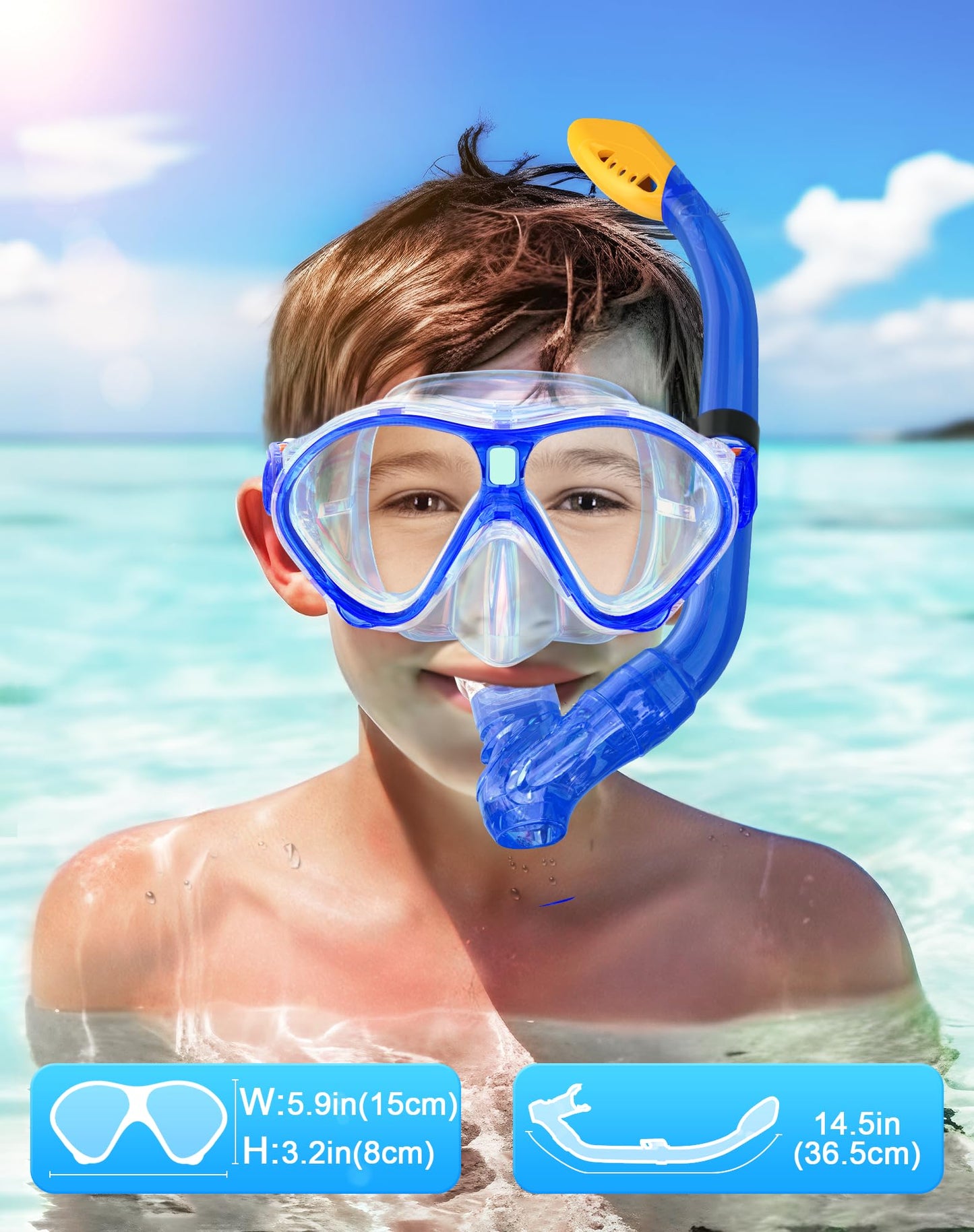 Gintenco Schnorchelset Kinder, Taucherbrille Kinder mit Schnorchel Anti-Fog Panorama-Weitsicht, Anti-Leck schnorchelmaske,Tauchmaske für Schwimmen Schnorcheln 4-16 Jahre