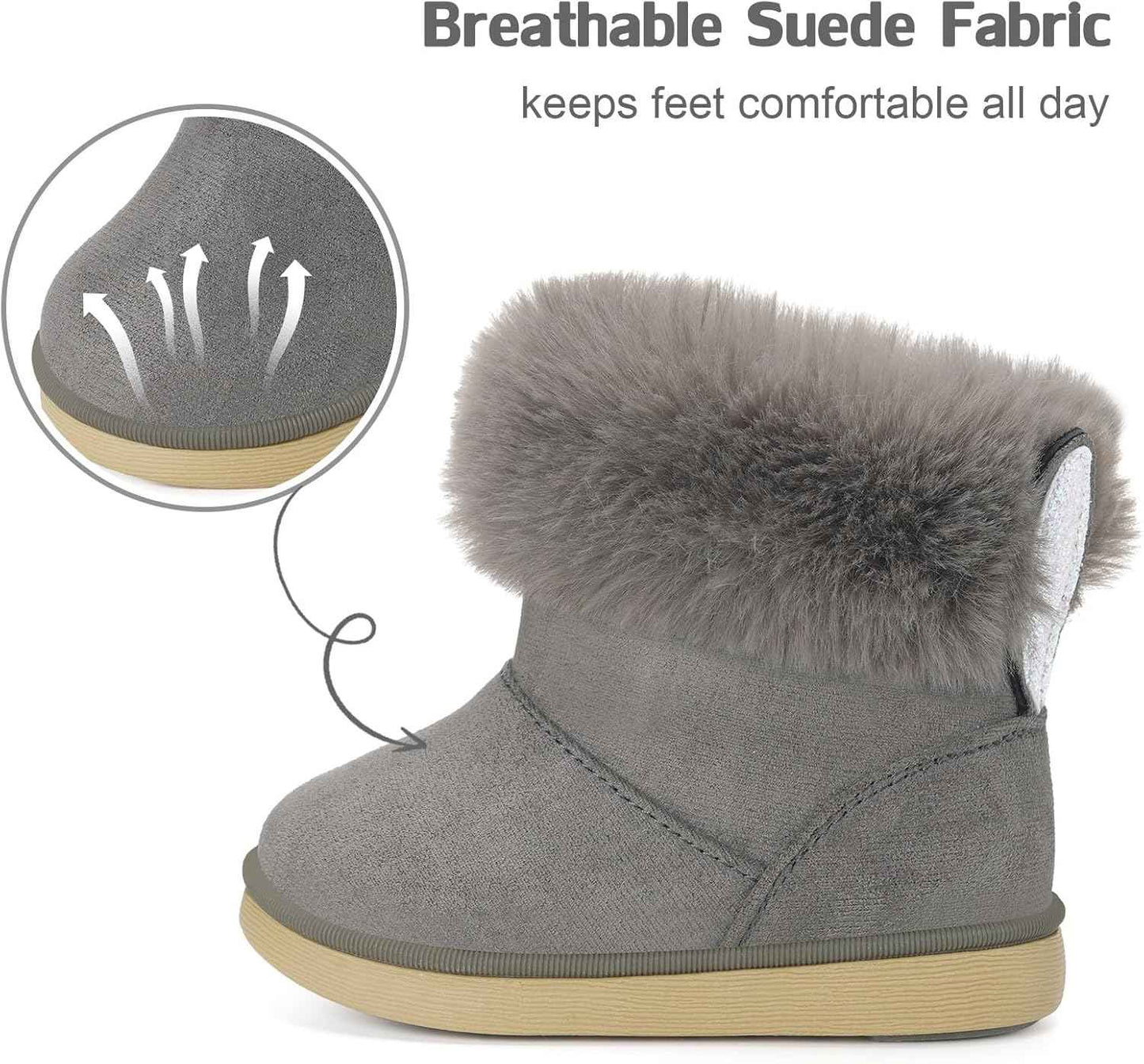 KVbabby Winter Boots Girls Warm Children's Winter Shoes Plush Lined Baby Ankle Boots Snow Boots Non-Slip Boots Toddler Shoes Slip On Boots