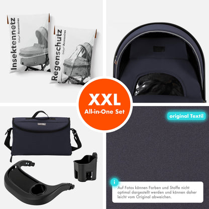 Daliya® FLEXI-PRO M 2in1 Kombikinderwagen & Buggy – XXL-Set, Reise-Kinderwagen mit Einhand-Abnahme, Wetterschutz, Sportsitz, Wickeltasche, Spieltisch, Regenschutz, dicke Matratze (Olivgrün)