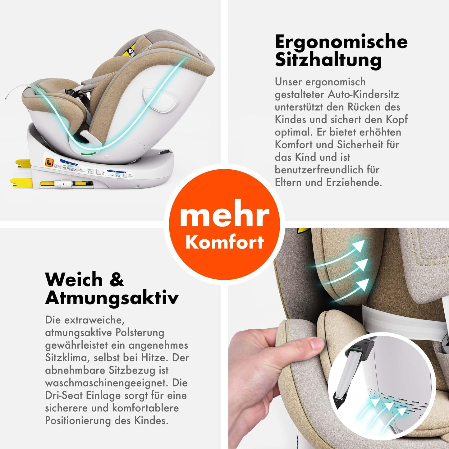 Daliya® Kindersitz ROTAZIONE | I-SIZE 40-150 cm | 8 Pos. | Isofix | (SIP) | Top Tether | 360° | 5 Punkt Gurt | Gruppe 0+ / I/II/III 0-36 KG | Neueste Zulassungs UN ECE Reg. 129 (Beige) - Meloni2