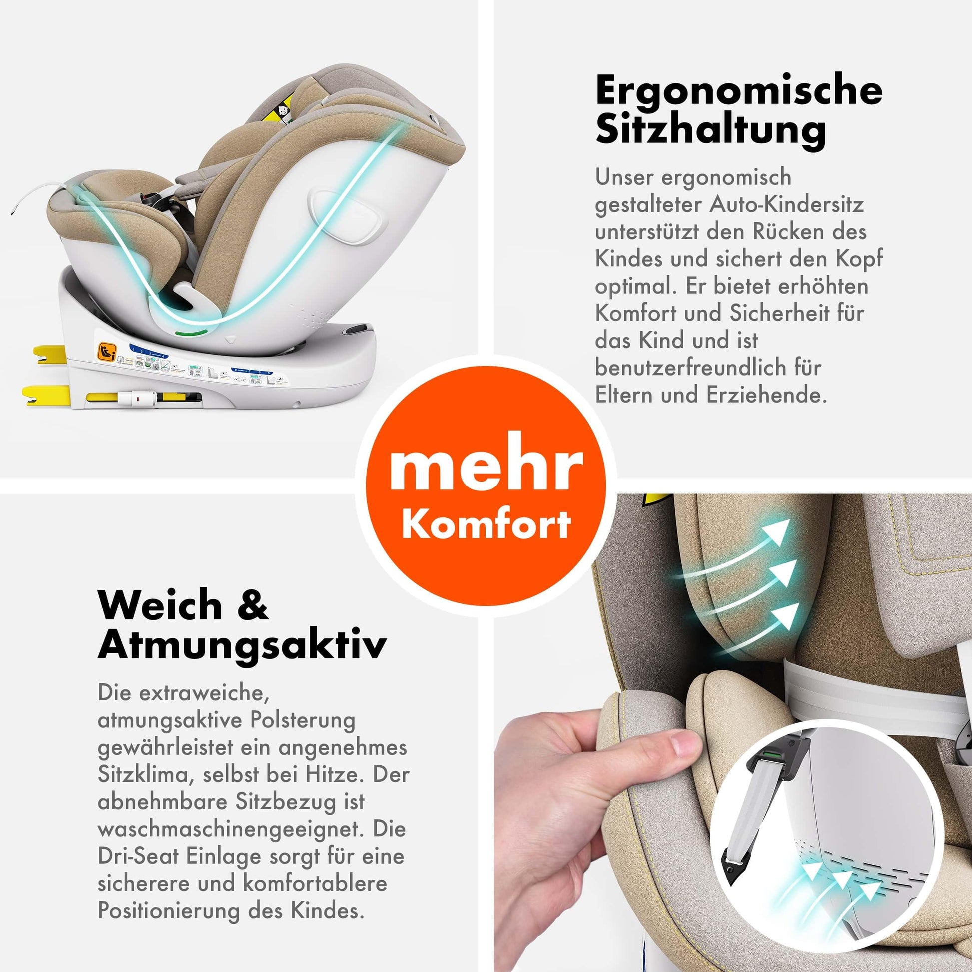Daliya® Kindersitz ROTAZIONE | I-SIZE 40-150 cm | 8 Pos. | Isofix | (SIP) | Top Tether | 360° | 5 Punkt Gurt | Gruppe 0+ / I/II/III 0-36 KG | Neueste Zulassungs UN ECE Reg. 129 (Beige) - Meloni2