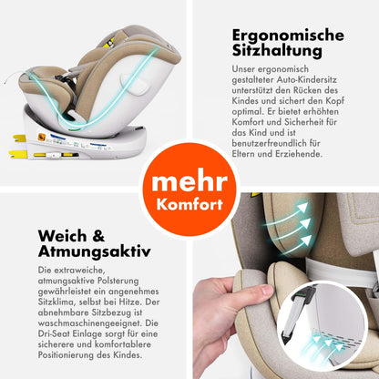 Daliya® Kindersitz ROTAZIONE | I-SIZE 40-150 cm | 8 Pos. | Isofix | (SIP) | Top Tether | 360° | 5 Punkt Gurt | Gruppe 0+ / I/II/III 0-36 KG | Neueste Zulassungs UN ECE Reg. 129 (Beige) - Meloni2