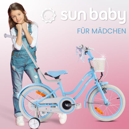 sun baby Mädchenfahrrad 12, 14 und 16 Zoll Radgröße Heart Bike zur Auswahl, mit Abnehmbarer Schubstange, Kinderfahrrad für Mädchen von 2 bis 6 Jahre