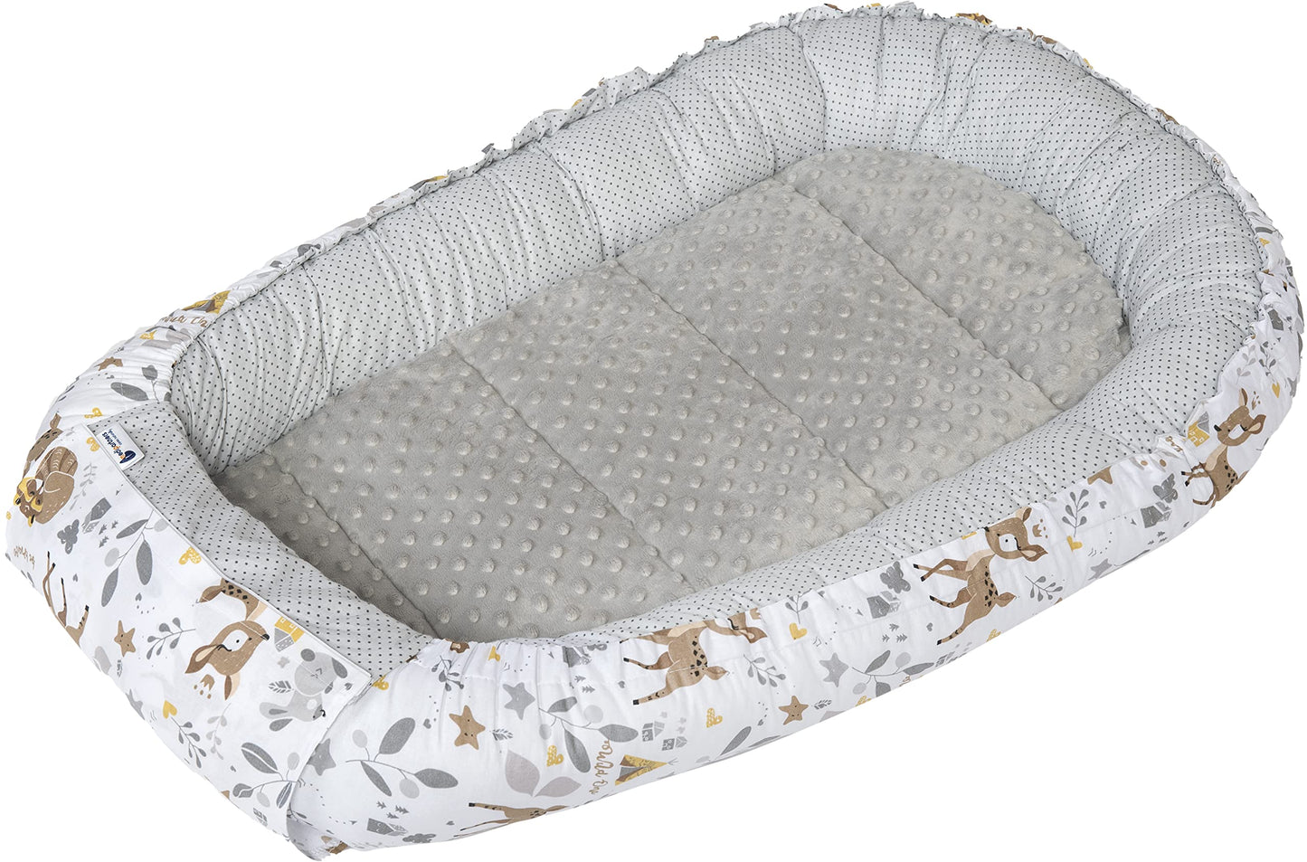 Medi Partners Babynestchen Babynest Set 100x60x15 Kuschelnest 5 teilig herausnehmbarer Einsatz Kokon Nestchen Babys Neugeborene 100% Baumwolle (REH mit Grauem Minky) - Meloni2
