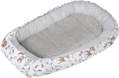 Medi Partners Babynestchen Babynest Set 100x60x15 Kuschelnest 5 teilig herausnehmbarer Einsatz Kokon Nestchen Babys Neugeborene 100% Baumwolle (REH mit Grauem Minky) - Meloni2