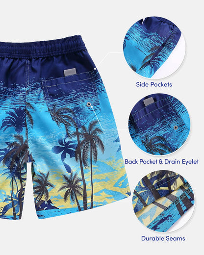 Domee Jungen Badehosen Badeshorts Schnelltrocknend Schwimmhose mit Netzfutter Verstellbarer Kordelzug