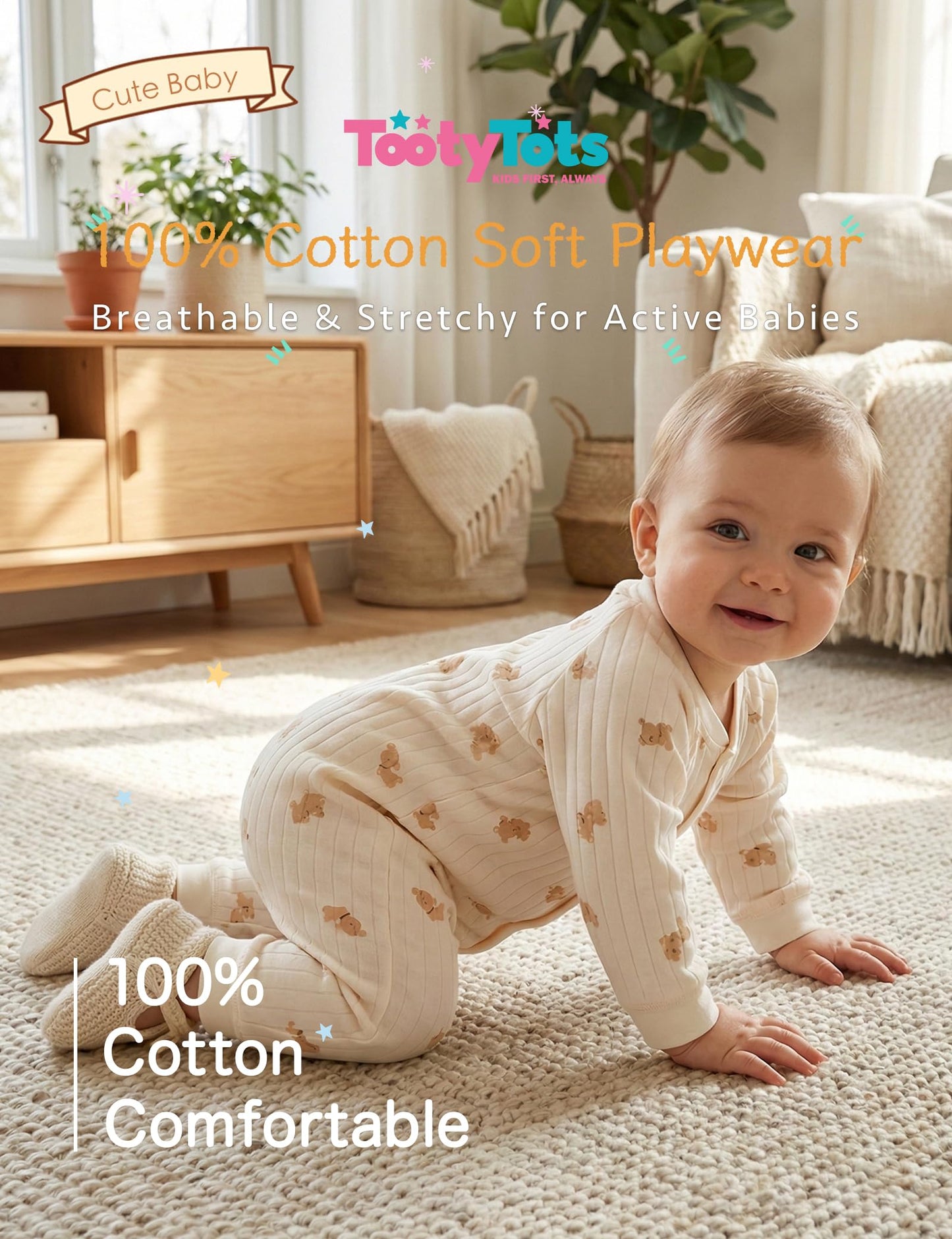 Neugeborener Unisex Strampler, Langarm-Overall, 100 % Baumwolle, weich und bequem, für Babys, Oberbekleidung und Nachtwäsche, geeignet für alle Jahreszeiten