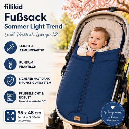 Babyfußsack Light Trend Exklusiv, 95x48cm | Leichter Sommer-Fußsack für Kinderwagen, Buggy & Sportwagen, Vorderteil abnehmbar, pflegeleicht