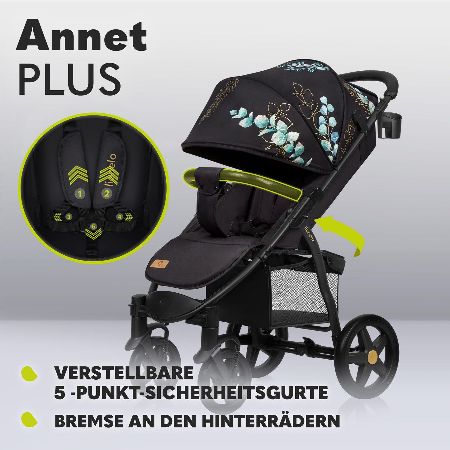 LIONELO Annet Plus Buggy up to 22 kg with Reclining Function, Small Folding Pushchair with Accessories, EVA Foam Wheels, Mosquito Net, Foot Cover Drink Holder, Basket Dreamin