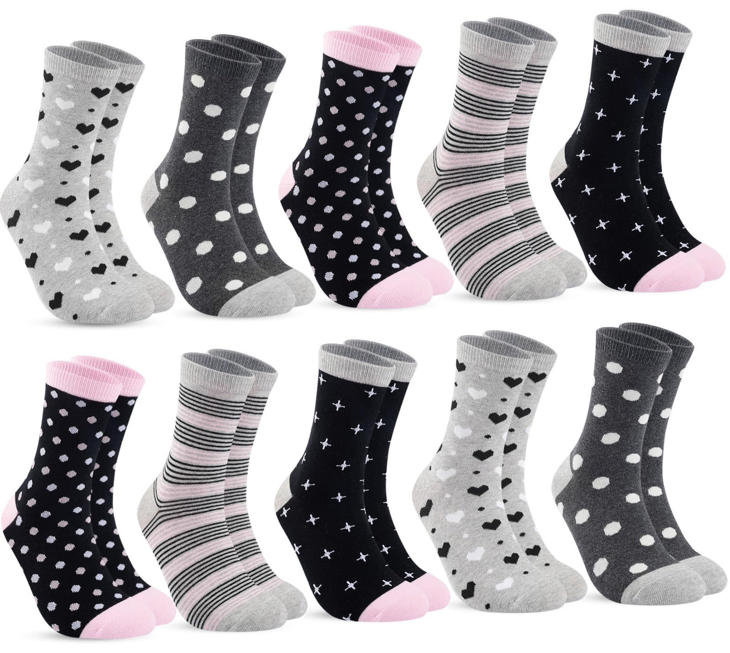 10 Paar Socken 35-38, Strümpfe Mädchen Baumwolle Lange Ringelsocken, Bunte Damensocken Baumwollsocken Mädchen mit Streifen Punkten