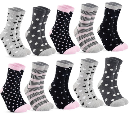 10 Paar Socken 35-38, Strümpfe Mädchen Baumwolle Lange Ringelsocken, Bunte Damensocken Baumwollsocken Mädchen mit Streifen Punkten