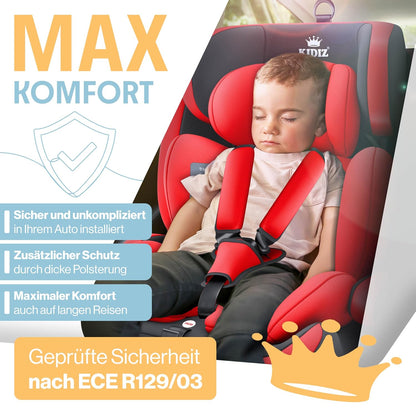 Autokindersitz mit Isofix i-Size R129 100-150cm bis 12 Jahre, Kinderautositz Gruppe 1/2/3, mitwachsender Kindersitz, 5-Punkt-Gurt & höhenverstellbare Kopfstütze, Sitzerhöhung Auto, Schwarz