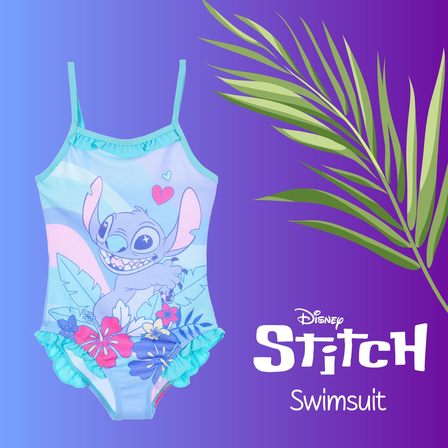 Disney Girls Stitch Swimsuit Rainbow One Piece Swimsuit for Girls Sizes 3 to 8 Years