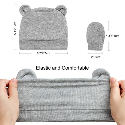 DRESHOW Newborn Baby Hat and Gloves Set Beanie Clothing Unisex Infant Hat Kindergarten Cap Baby Boys Girls 0-6 Months 