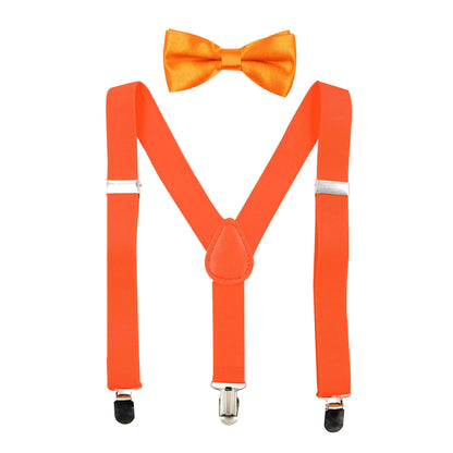 HANERDUN Unisex Boys Girls Bow Tie Braces with Three Clothes Clips on Waistband