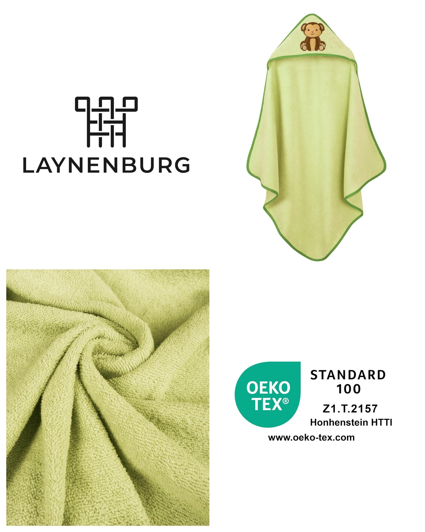 LAYNENBURG Premium Kapuzenhandtuch Baby - Badehandtuch aus 100% Baumwolle - Oeko TEX - Handtuch mit Kapuze für Neugeborene & Kinder - Badetuch, Babyhandtuch Mädchen, Jungen (Waschbär 80 x 80cm)