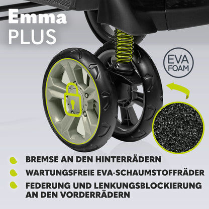 LIONELO Emma Plus Kinderwagen bis zu 15 kg, Kindersportwagen, leicht modern klein Buggy mit Liegeposition, zusammenklappbar, große Räder, großer Korb, Tasche Vivid Turkus