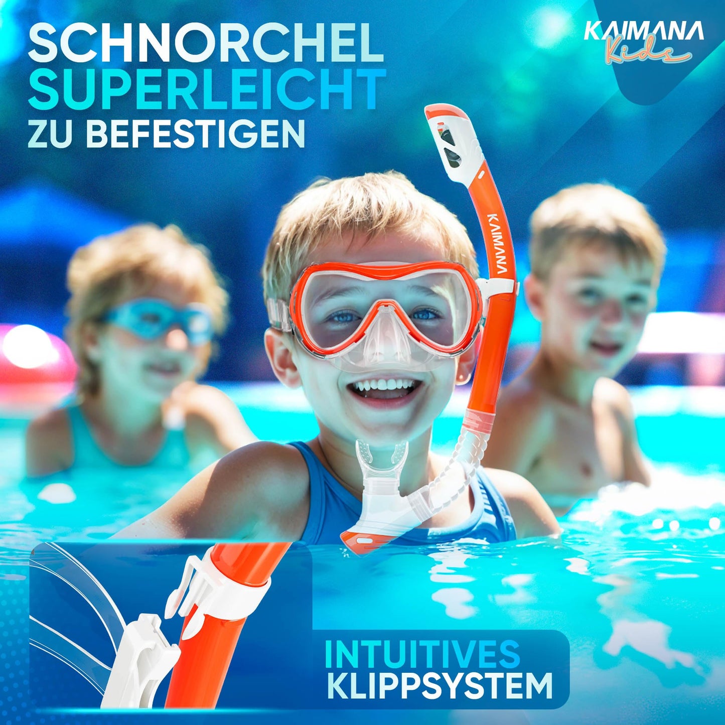 Das Neue KAIMANA® SeaExplorer Schnorchelset Kinder + Tragetasche, Taucherbrille mit Schnorchel, Taucherbrille Kinder, Alternative zur Schnorchelmaske Kinder, Taucherbrille mit Stoffband/Silikonband