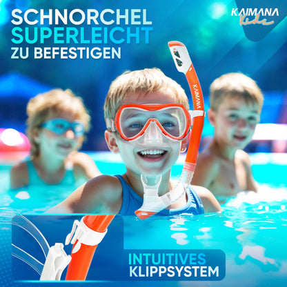 Das Neue KAIMANA® SeaExplorer Schnorchelset Kinder + Tragetasche, Taucherbrille mit Schnorchel, Taucherbrille Kinder, Alternative zur Schnorchelmaske Kinder, Taucherbrille mit Stoffband/Silikonband