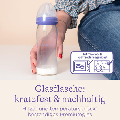 Lansinoh Glas Babyflasche mit NaturalWave Sauger Gr. S, 160 ml
