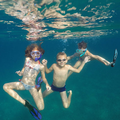HH HHAO SPORT Children's snorkel set with fins, 180° panorama wide view diving goggles children, adjustable flippers, high-quality diving mask and dry top snorkel