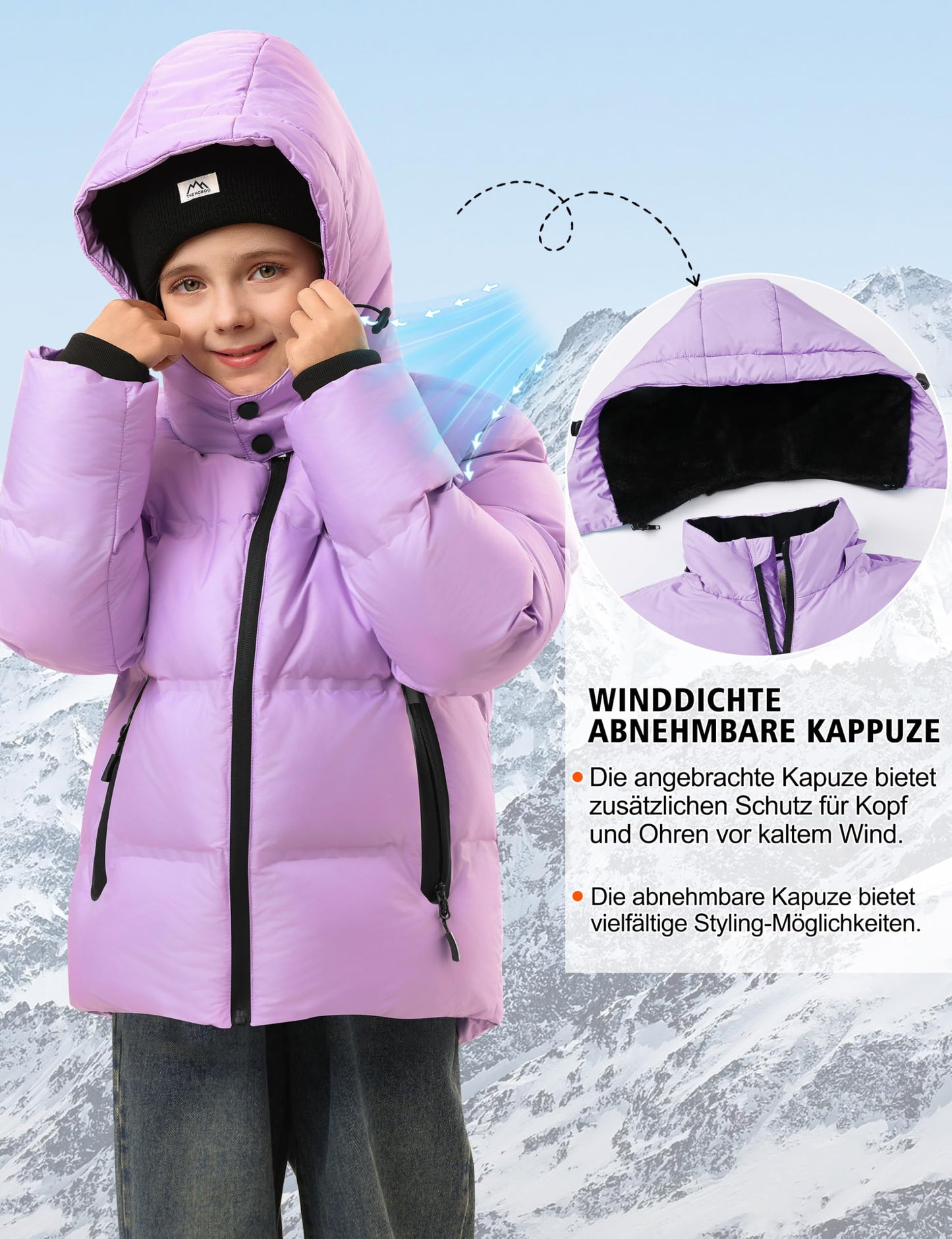 Winter Jacke Jungen Mädchen Kinder Jacke Warm Gefüttert Puffer Jacken Kinder Jacken Winter mit abnehmbarer Kapuze Wandern Jacke