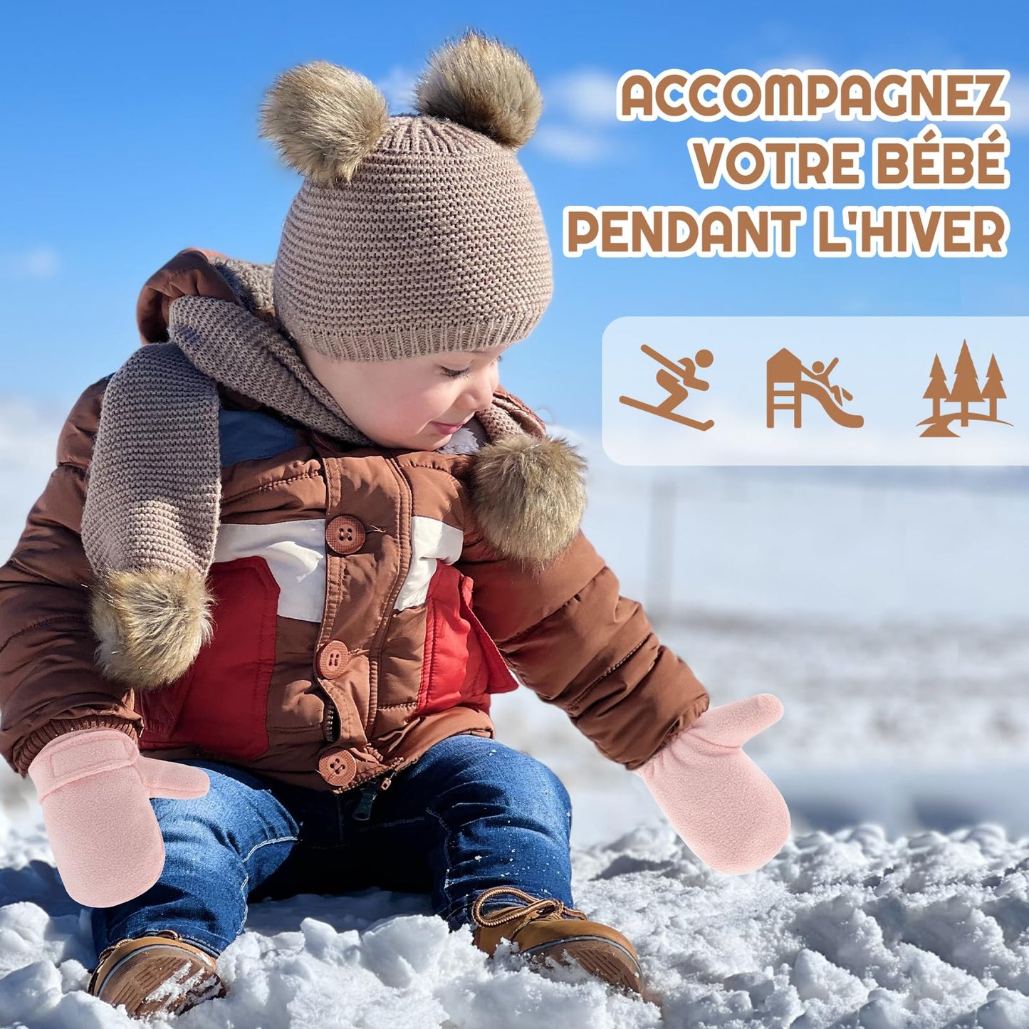 SEYUFN Baby Winter Gloves Fleece Lining Toddler Boys Warm Soft Baby Girls Adjustable Gloves Outdoor Gloves