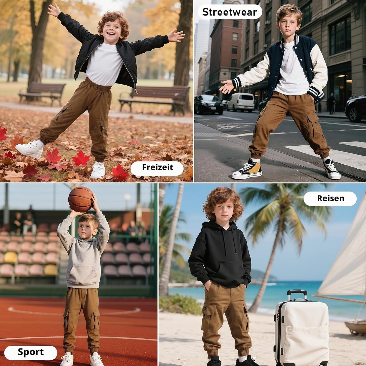 Cargohose Jungen Elastische Taille Kinder Jogginghose für 6-13 Jahre | Weich Atmungsaktiv Cargo Jogger Hose, Taschen, Frühling Herbst Sporthose Freizeithose, Outdoor Streetwear, Gr.116-158