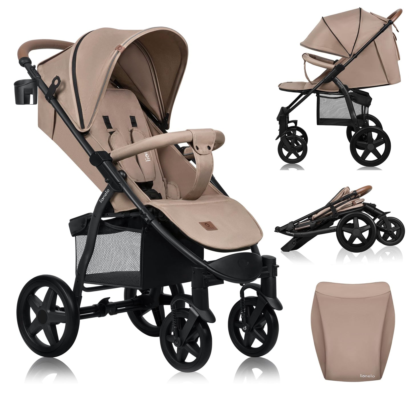 LIONELO Annet Plus Buggy up to 22 kg with Reclining Function, Small Folding Pushchair with Accessories, EVA Foam Wheels, Mosquito Net, Foot Cover Drink Holder, Basket Dreamin