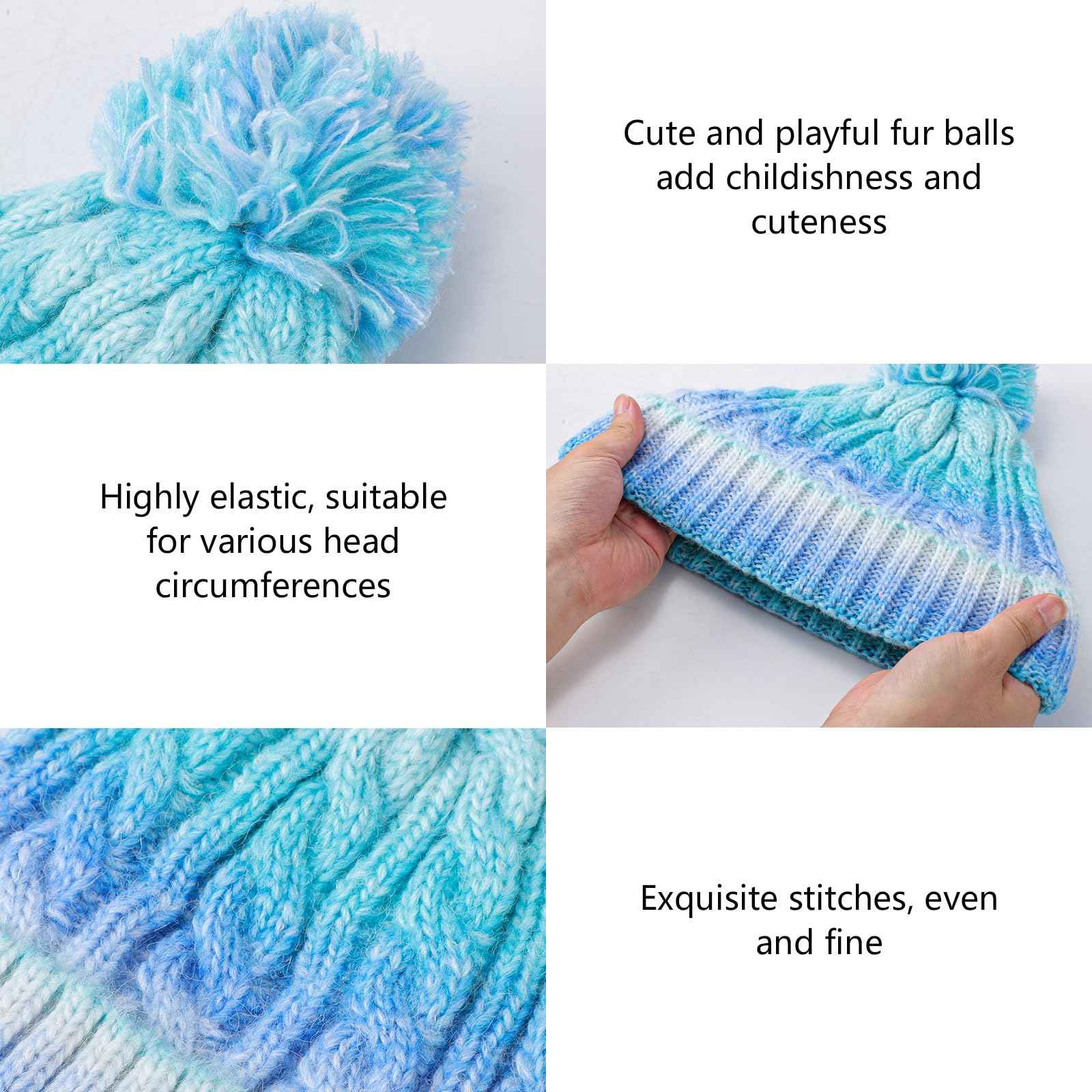 Children's Hat Scarf Gloves Set - 3-in-1 Winter Knitted Hat Scarf and Gloves Set for Children with Pom Pom Beanie, Neck Warmer & Mittens for Boys Girls Age 3-10 Years