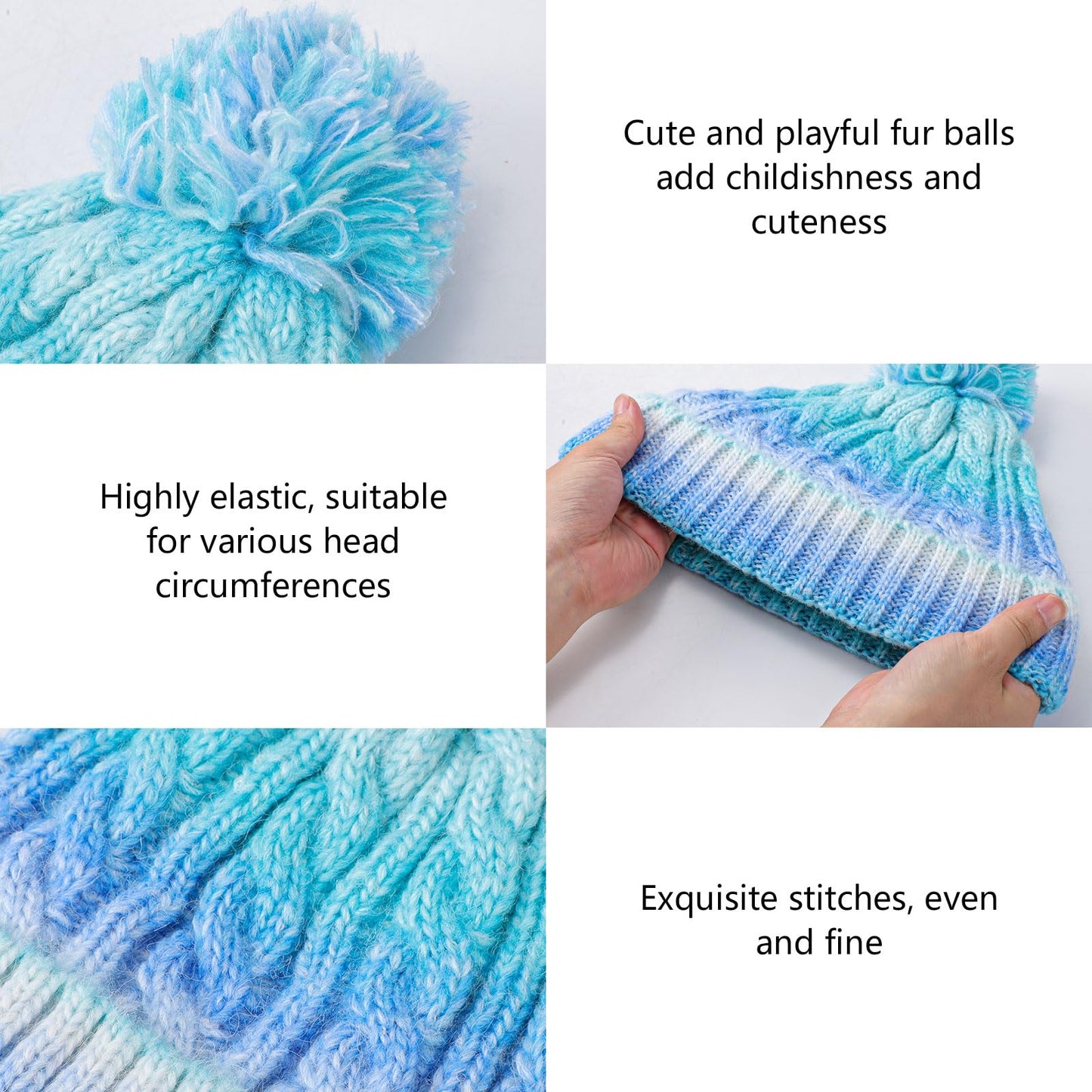 Children's Hat Scarf Gloves Set - 3-in-1 Winter Knitted Hat Scarf and Gloves Set for Children with Pom Pom Beanie, Neck Warmer & Mittens for Boys Girls Age 3-10 Years