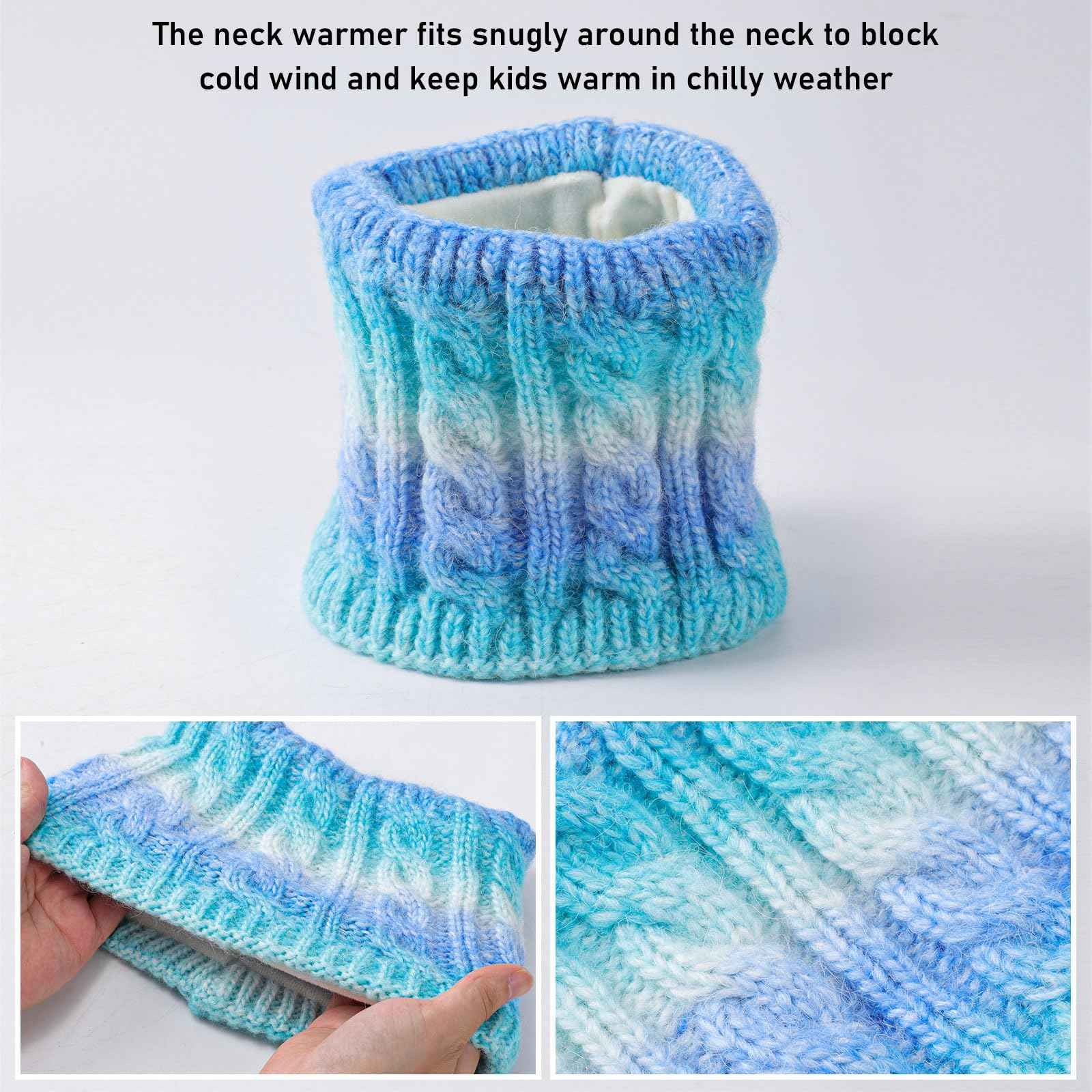 Children's Hat Scarf Gloves Set - 3-in-1 Winter Knitted Hat Scarf and Gloves Set for Children with Pom Pom Beanie, Neck Warmer & Mittens for Boys Girls Age 3-10 Years