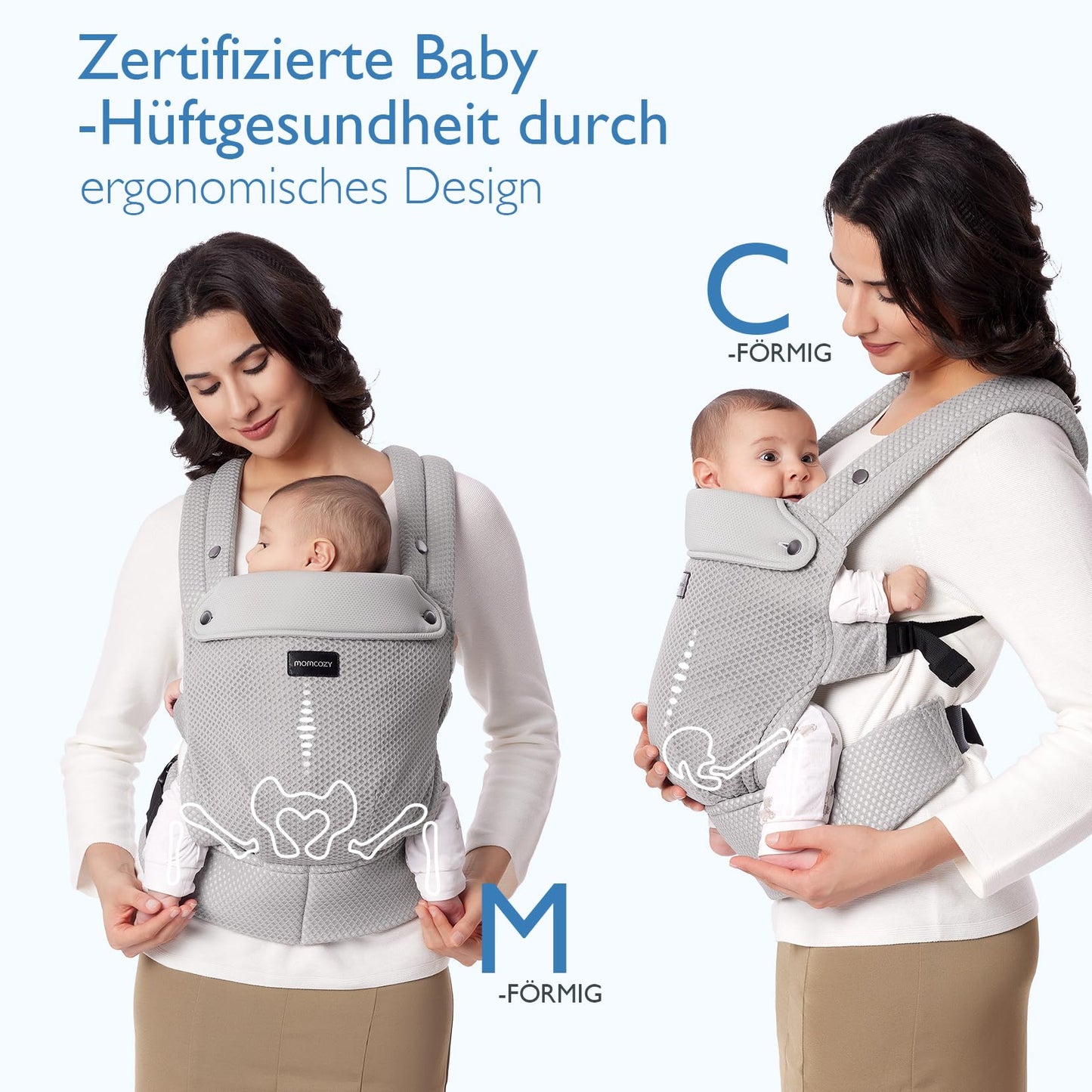 Momcozy Babytrage aus 100% Baumwolle – Baby Carrier für Kleinkind (3-24 Monate, 3,2-20 kg) · Ergonomische M-Position · X-Rücken · Taillengurt 64-127cm, Khaki
